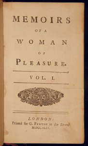 Titulní strana knihy „Memoirs of a Woman of Pleasure“ od Johna Clelanda od English School