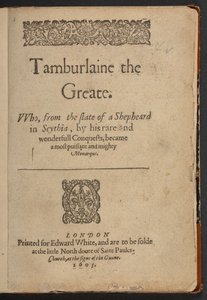 Titulní strana románu Tamburlaine the Greate od Christophera Marlowa od English School