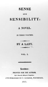 Titulní strana knihy Sense and Sensibility od Jane Austenové, první vydání, 1811 od English School
