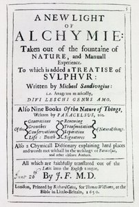Titulní list anglického vydání knihy A New Light on Alchemy od Michala Sedziwoje, 1650 (tisk) od English School