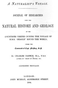 Titulní strana k cestě přírodovědců kolem světa od Charlese Darwina, vydání vydané v roce 1884 (tištěný papír) od English School