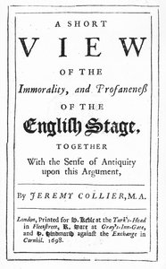 Titulní strana knihy Jeremyho Colliera A Short View of the Immorality and Profaneness of the English Stage, 1698 (tištěný papír) od English School