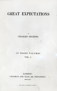 Titulní strana knihy Great Expectations, Charles Dickens, první vydání, 1861 (tisk) od English School
