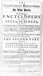Titulní strana k The Gentlemans Recreation publikoval Richard Blome, 1686 od English School