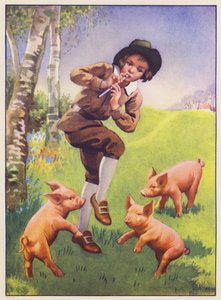 Tom, Tom, dudákův syn a tři prasátka (barevná litografie) od English School