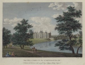 Hrad Tong, Shropshire, sídlo Benjamina Channocka Payna (barevná rytina) od English School