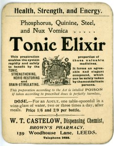 Štítek Tonic Elixir, raný (litho) od English School