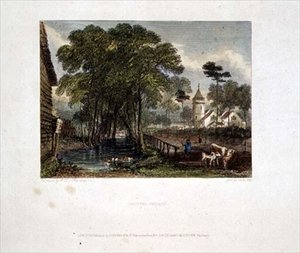Tooting Church, rytina JD Harding & G Cooke od English School