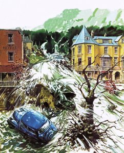 Příval teroru v Lynmouth, Devon, srpen 1952 od English School