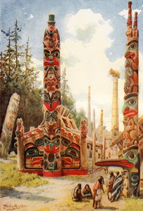 Totemové stožáry (barevná litografie) od English School