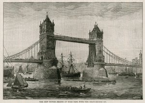 Tower Bridge u přílivu, s padacím mostem nahoru od English School
