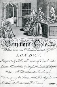 Trade Card, Benjamin Cole, londýnský obchodník (rytina) od English School