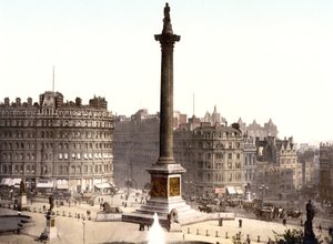 Trafalgar Square, Londýn (ručně kolorovaná fotografie) od English School
