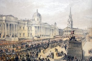 Trafalgar Square, z Památníku svatby Edwarda VII a Alexandry Dánské, hospoda. 1864 od English School
