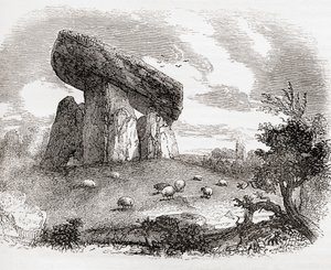 Trethevy Quoit, megalitická hrobka v Cornwallu, Anglie, ze staré Anglie: A Pictorial Museum, pub. 1847 od English School