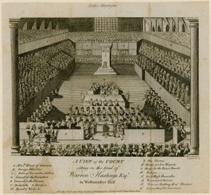 Proces s Warrenem Hastingsem ve Westminster Hall od English School
