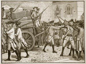 Vojáci doprovázející orazítkovaný papír na radnici, New York, 1766, ilustrace z Cassells Illustrated History of England (sépiová fotografie) od English School