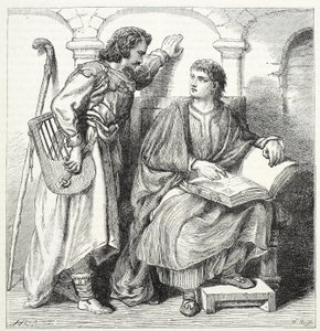 Trubadúr a Barbe, ilustrace z Historie protestantismu od Jamese Aitkena Wylie (1808-1890), hospoda. 1878 od English School
