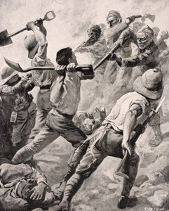 Turečtí a britští vojáci ve vzájemném boji na poloostrově Gallipoli Turecko 1915, z ‚The War Illustrated Album deLuxe‘, vydané v Londýně, 1916 od English School