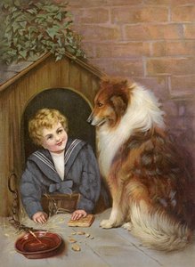 Turned Out - Chlapec předstírá, že je pes kolie (barevná litografie) od English School