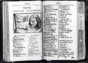 Dvě stránky z knihy Orbis Sensualium Pictus od Komenského, 1659 od English School