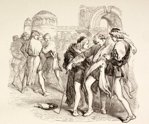 Tybalt je smrtelně zraněn Romeem, ilustrace z Romea a Julie, z „The Illustrated Library Shakespeare“, vydané v Londýně 1890 od English School