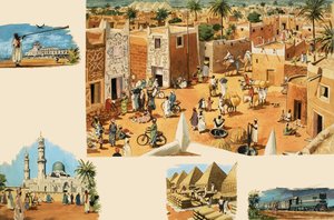 Neidentifikované výjevy z Egypta, včetně starověkého Egypta a pyramid od English School
