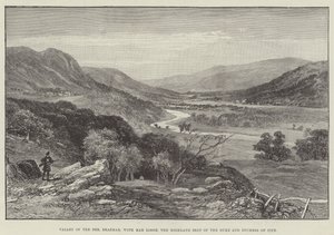Údolí Dee, Braemar, s Mar Lodge, sídlo vévody a vévodkyně z Fife na Vysočině (rytina) od English School