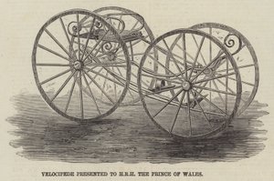 Velocipede představený HRH princi z Walesu (rytina) od English School