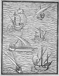 Plavidla raných španělských navigátorů, z „Příběhu a kritické historie Ameriky“, editoval Justin Winsor, Londýn, 1886 od English School