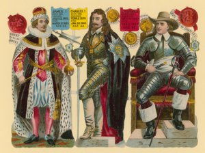 Viktoriánský šrot: král Jakub I., král Karel I., Oliver Cromwell od English School