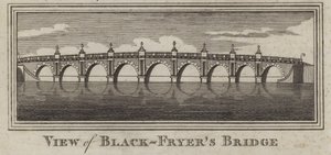 Pohled na Blackfriars Bridge, Londýn (rytina) od English School