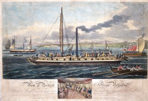 Pohled na britské parní nádoby, vydal R. Ackermann, 1820-51 (barevná akvatinta) od English School