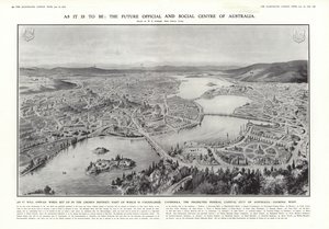 Pohled na Canberru, navrhované federální hlavní město Austrálie, 1913 od English School