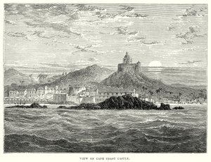 Pohled na hrad Cape Coast (rytina) od English School