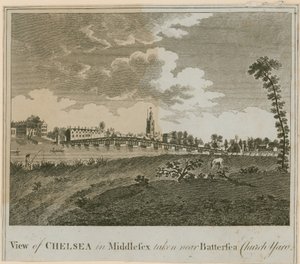 Pohled na Chelsea v Middlesexu pořízený poblíž Battersea Church Yard od English School