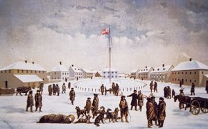 Pohled na Fort Garry (barevné lito) od English School