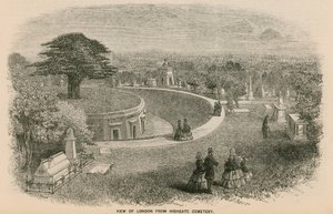 Pohled na Londýn ze hřbitova Highgate od English School