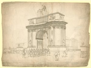 Pohled na vítězný oblouk navržený k postavení v Hyde Park Corner od English School