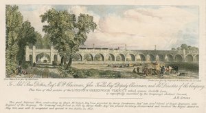 Pohled na část londýnského a Greenwichského viaduktu, kde protíná Corbetts Lane, Londýn od English School