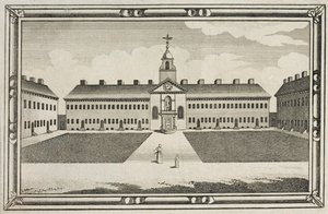 Pohled na Almshouses společnosti Ironmongers, Kingsland Road, Hackney, kolem roku 1820 od English School