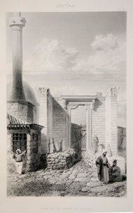 Pohled na Augustův chrám, hospoda. 1863 litografie. od English School
