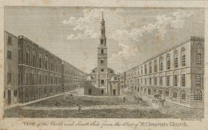 Pohled na severní a jižní stranu ze západu na St Clements Church od English School