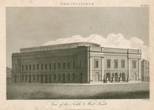 Pohled na severní a západní frontu divadla Drury Lane v Londýně od English School