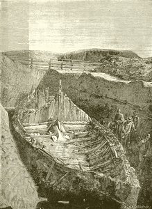 Vikingská loď, nalezená poblíž Sandefjordu, Norsko od English School