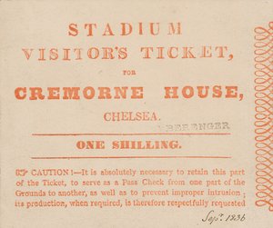 Vstupenka pro návštěvníky na stadion, Cremorne House, Londýn, září 1836 od English School