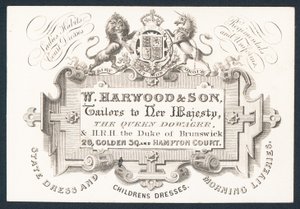 W Harwood & Son, krejčí, vizitka od English School