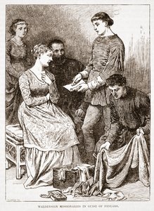 Valdenští misionáři v přestrojení za Pedlary, ilustrace z Dějin protestantismu od Jamese Aitkena Wylie (1808-1890), pub. 1878 od English School