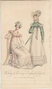 Vycházkové a večerní šaty pro červenec 1818, vydalo nakladatelství Dean  Munday od English School