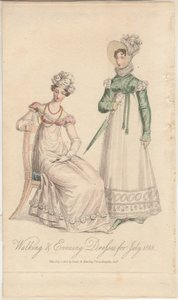 Vycházkové a večerní šaty na červenec 1818, 1818 od English School